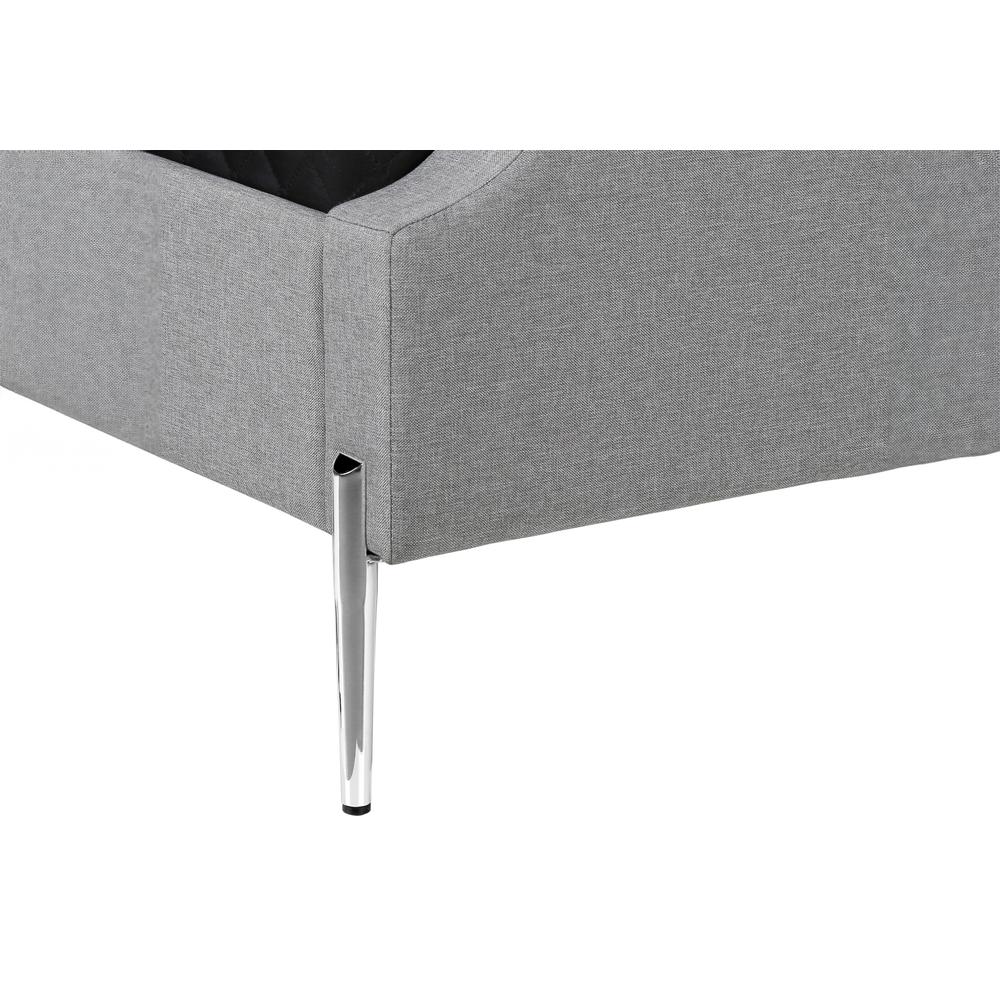 Bed, Queen Size, Bedroom, Upholstered, Grey Linen Look, Chrome. Picture 7