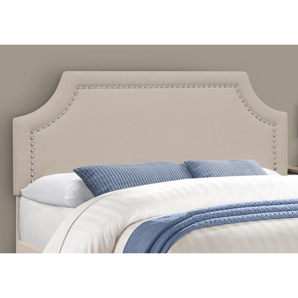 Bed, Queen Size, Bedroom, Upholstered, Beige Linen Look, Chrome. Picture 3