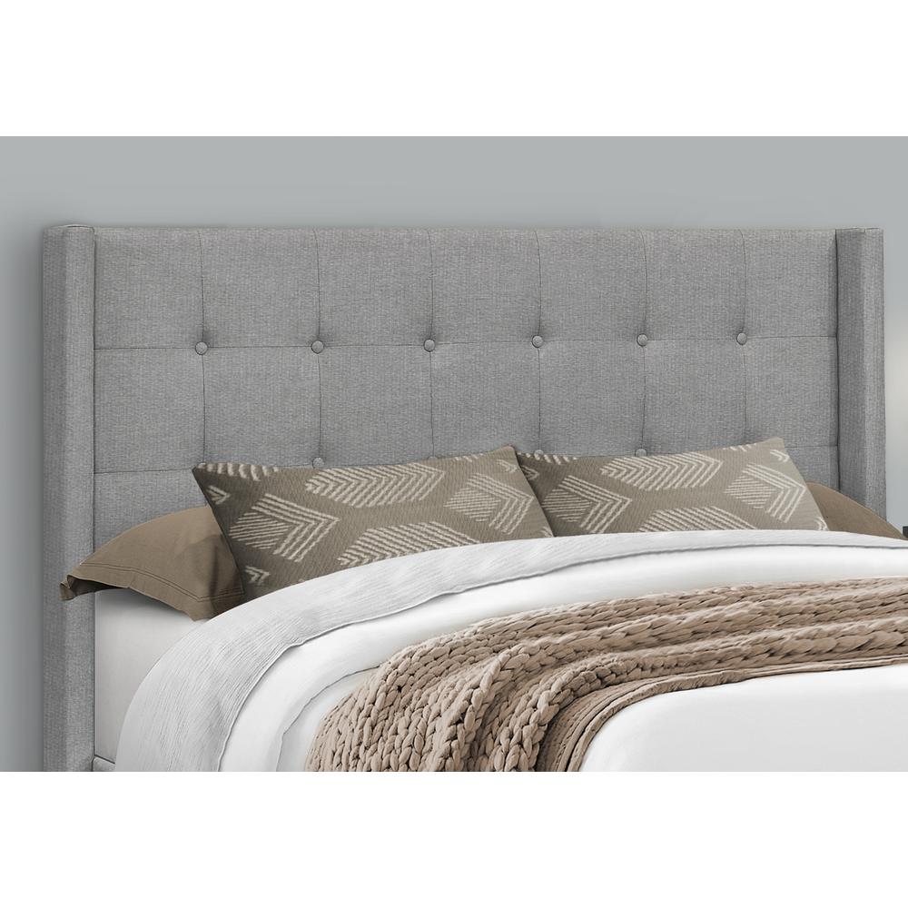 Bed, Queen Size, Bedroom, Upholstered, Grey Linen Look, Chrome Metal Legs. Picture 3