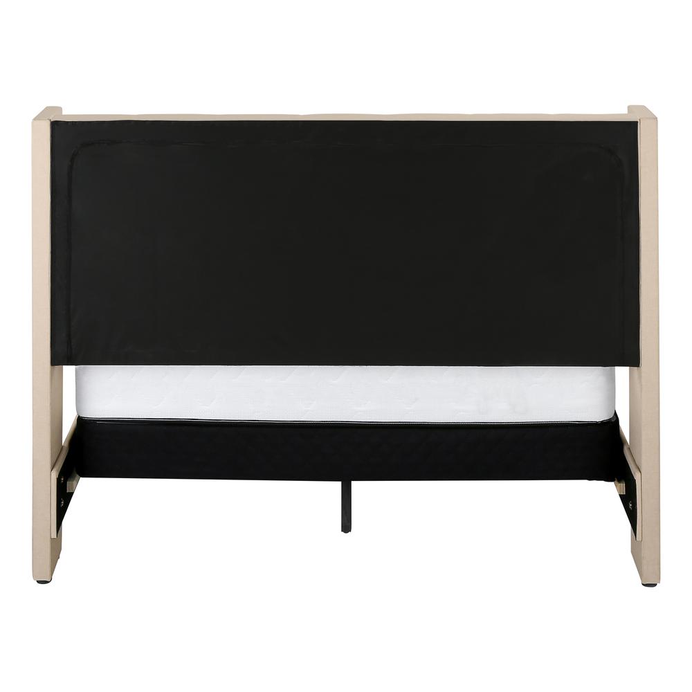 Bed, Queen Size, Bedroom, Upholstered, Beige Linen Look, Chrome Metal Legs. Picture 4