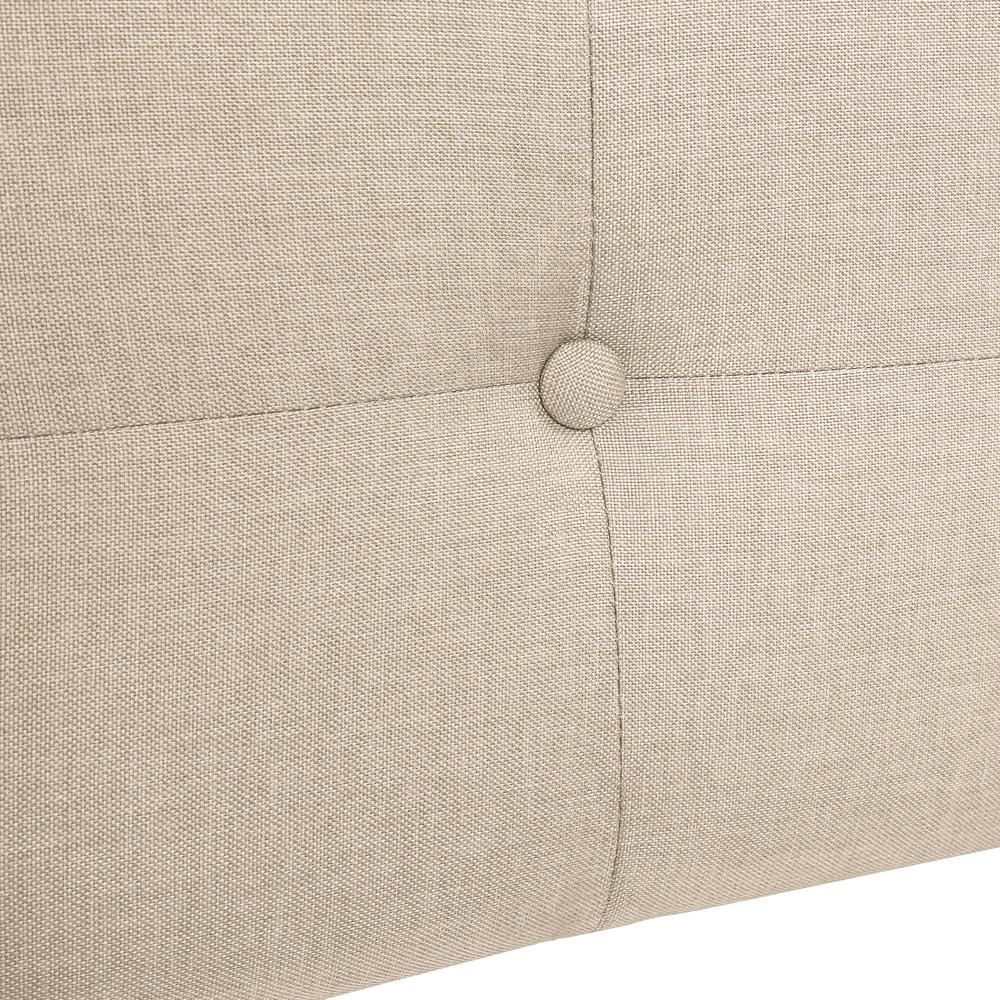 Bed, Queen Size, Bedroom, Upholstered, Beige Linen Look, Chrome Metal Legs. Picture 7