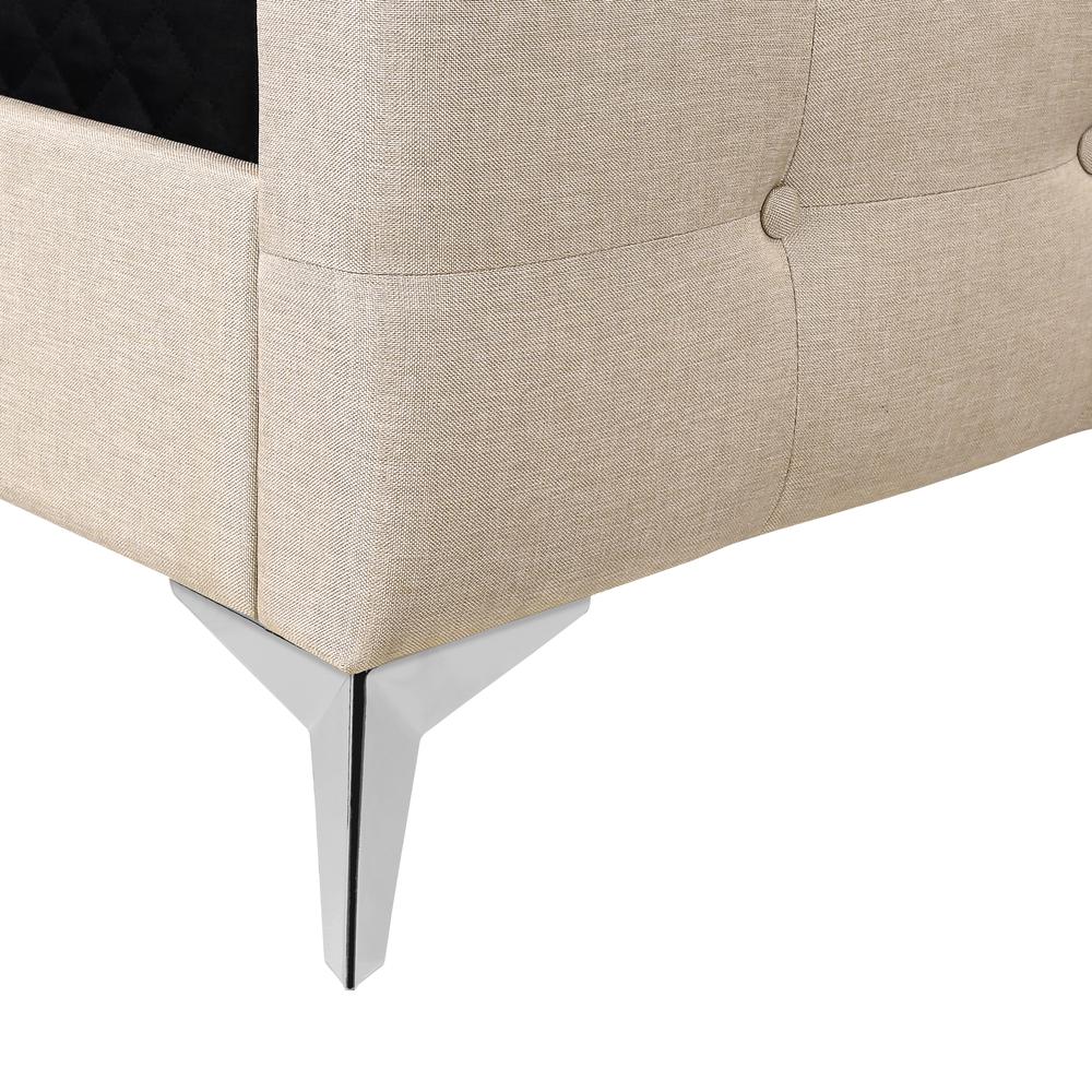 Bed, Queen Size, Bedroom, Upholstered, Beige Linen Look, Chrome Metal Legs. Picture 8
