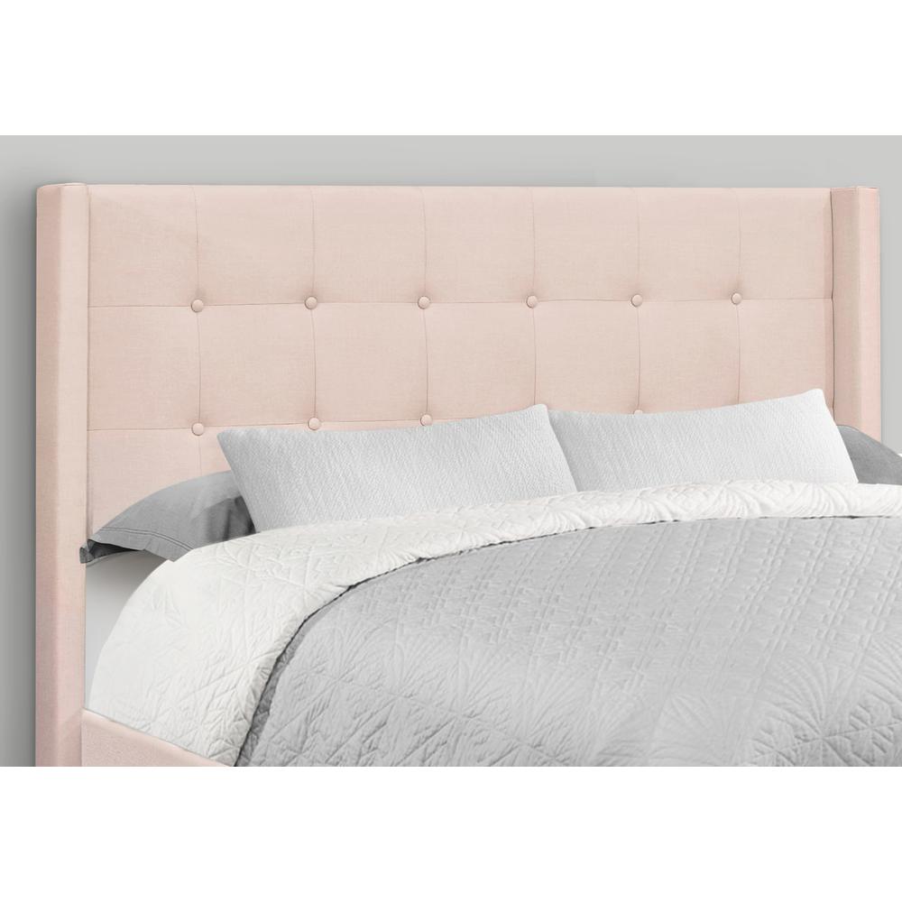 Bed, Queen Size, Bedroom, Upholstered, Pink Velvet, Chrome Metal Legs. Picture 3