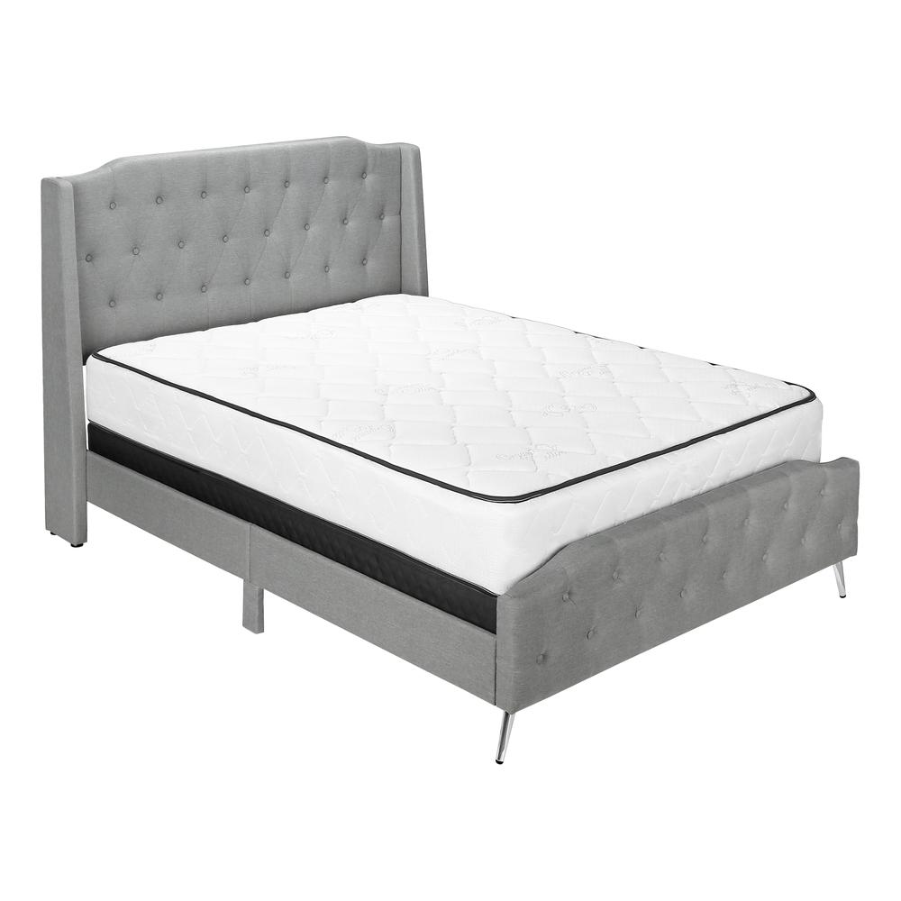 Bed, Queen Size, Bedroom, Upholstered, Grey Linen Look, Chrome. Picture 1