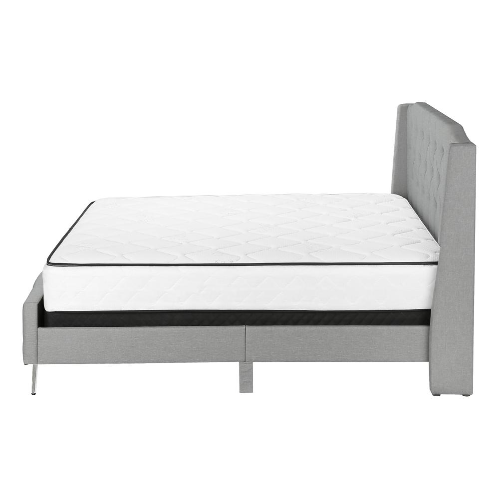 Bed, Queen Size, Bedroom, Upholstered, Grey Linen Look, Chrome. Picture 3