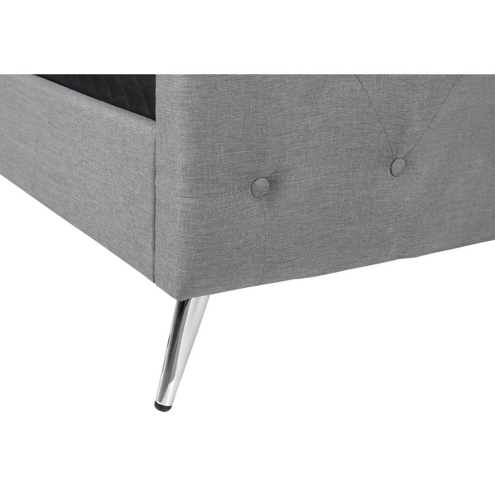 Bed, Queen Size, Bedroom, Upholstered, Grey Linen Look, Chrome. Picture 7