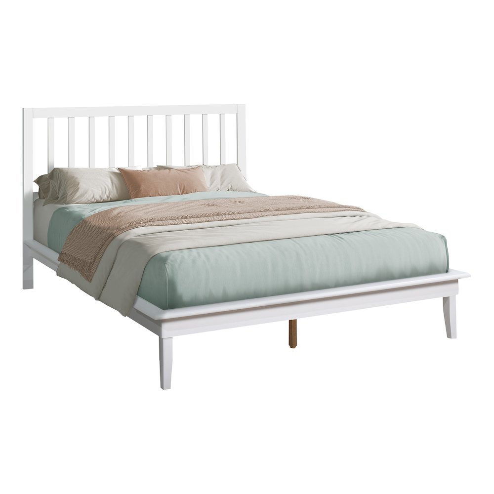 Bed, Platform Bed, Queen Size White Wood Legs, Contemporary, Modern. Picture 1