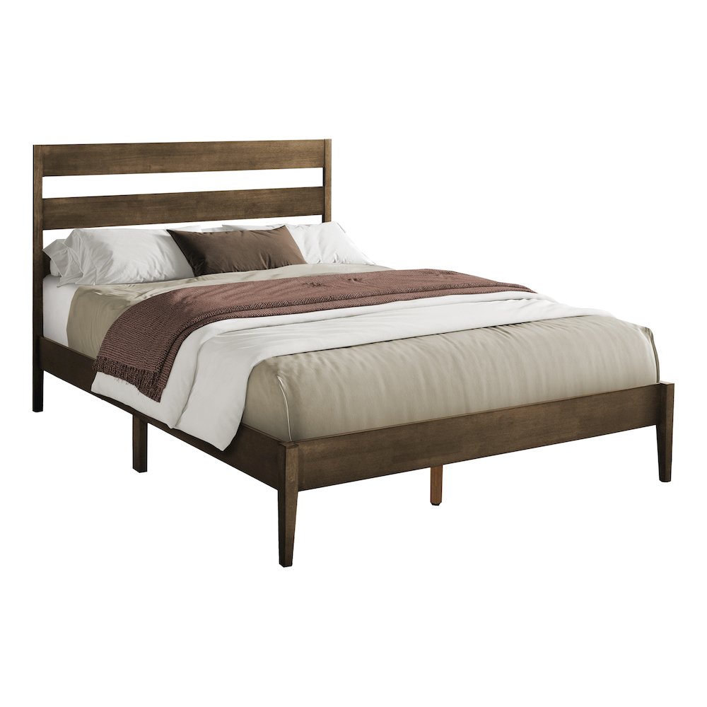 Bed, Queen Size Walnut Wood Frame, Contemporary, Modern. Picture 1