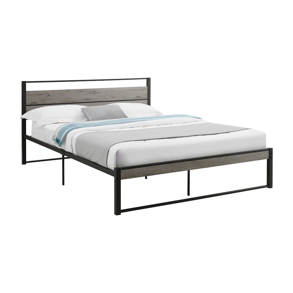 Platform Bed, Bedroom, Grey Laminate, Black Metal, Contemporary. Picture 1