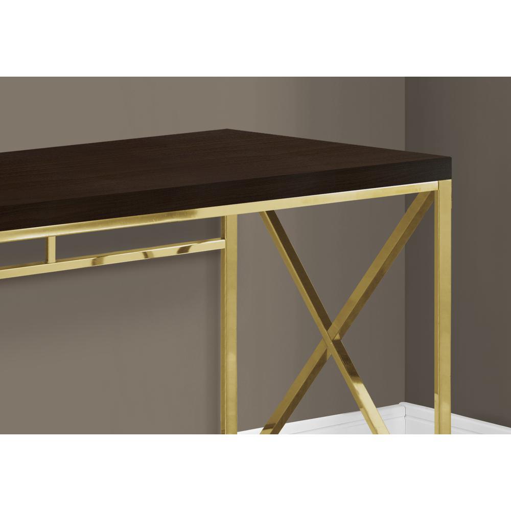 Computer Desk, Home Office, Laptop, Work, Brown Laminate, Gold. Picture 3