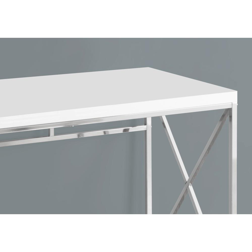 Computer Desk, Home Office, Laptop, Work, Glossy White Laminate, Chrome. Picture 3