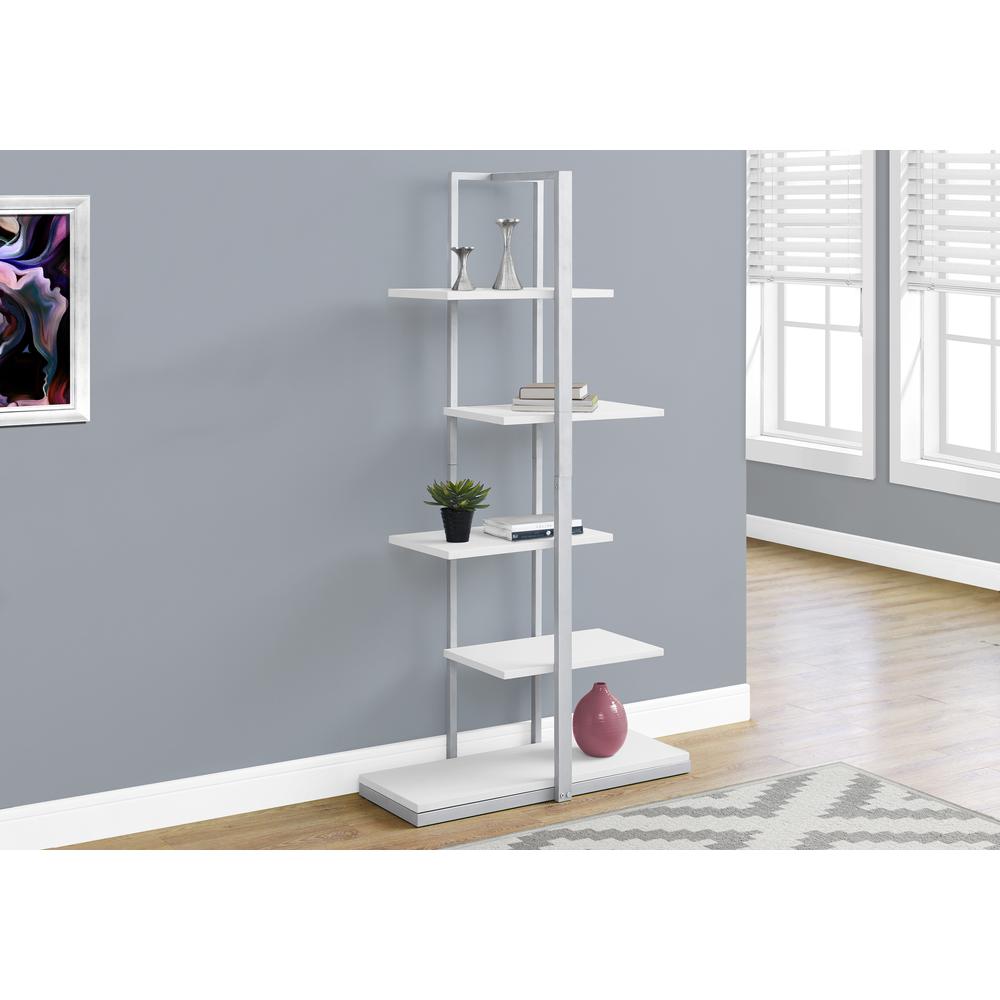 Bookshelf, Bookcase, Etagere, 5 Tier, 60H, Office, Bedroom, White Laminate. Picture 3