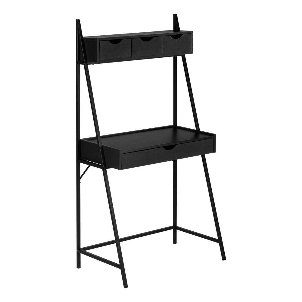 Computer Desk, Home Office, Laptop, Leaning, Storage Drawers, 32L, Work, Black. Picture 1