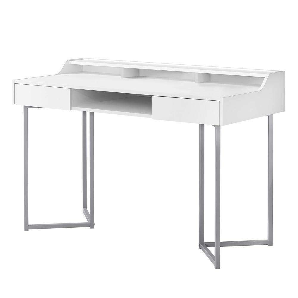 Computer Desk, Home Office, Laptop, Storage Drawers, 48L, Work, White Laminate. Picture 1