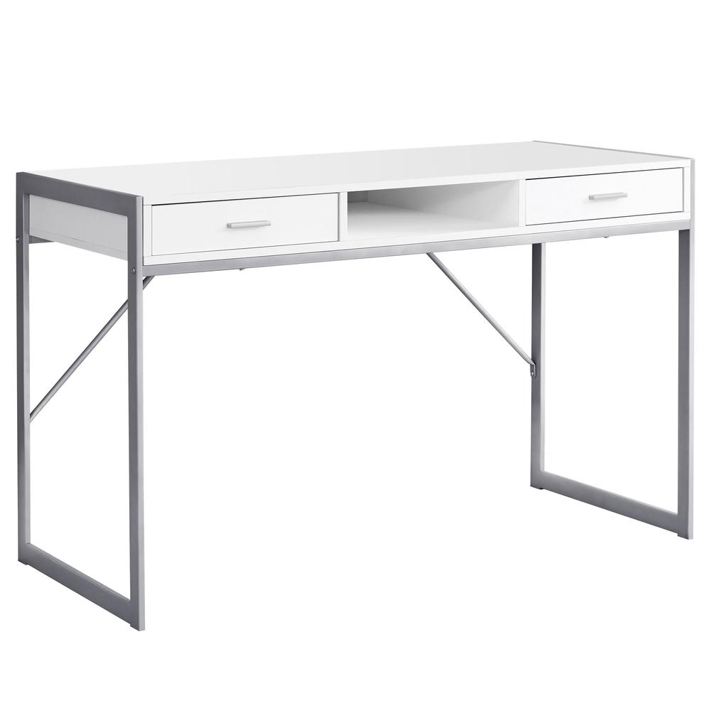 Computer Desk, Home Office, Laptop, Storage Drawers, 48L, Work, White Laminate. Picture 1