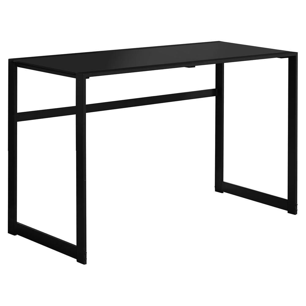 Computer Desk, Home Office, Laptop, 48L, Work, Black Tempered Glass, Black. Picture 1