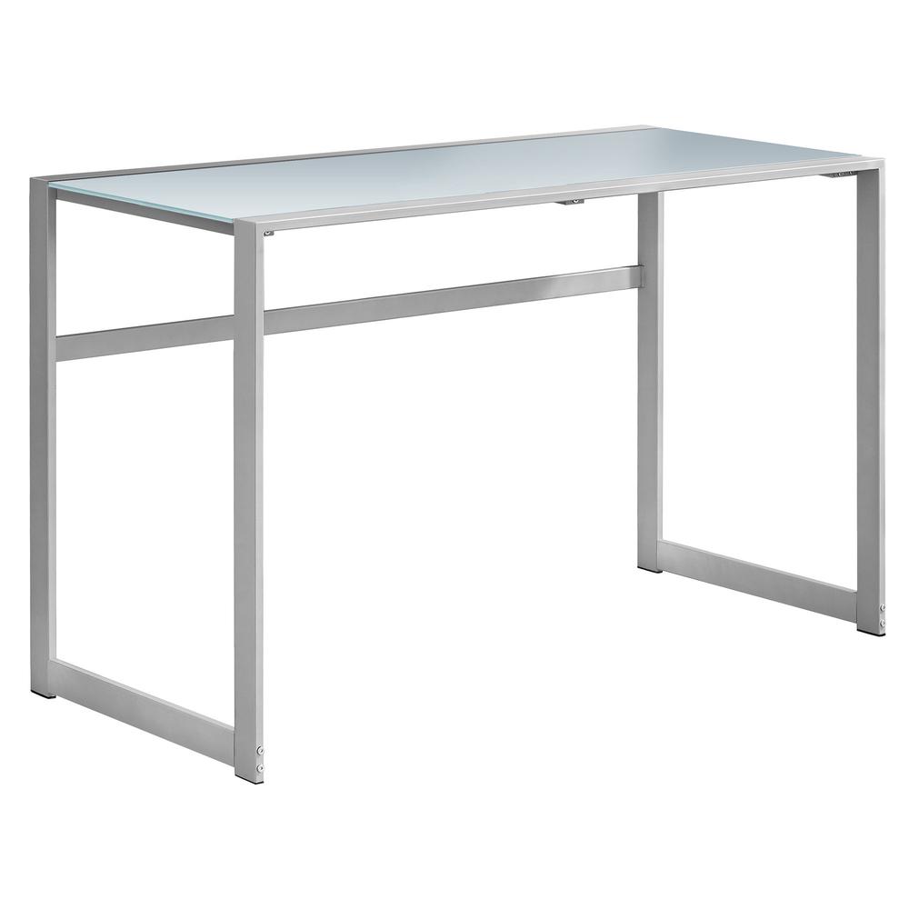 Computer Desk, Home Office, Laptop, 48L, Work, Frosted White Tempered Glass. Picture 1