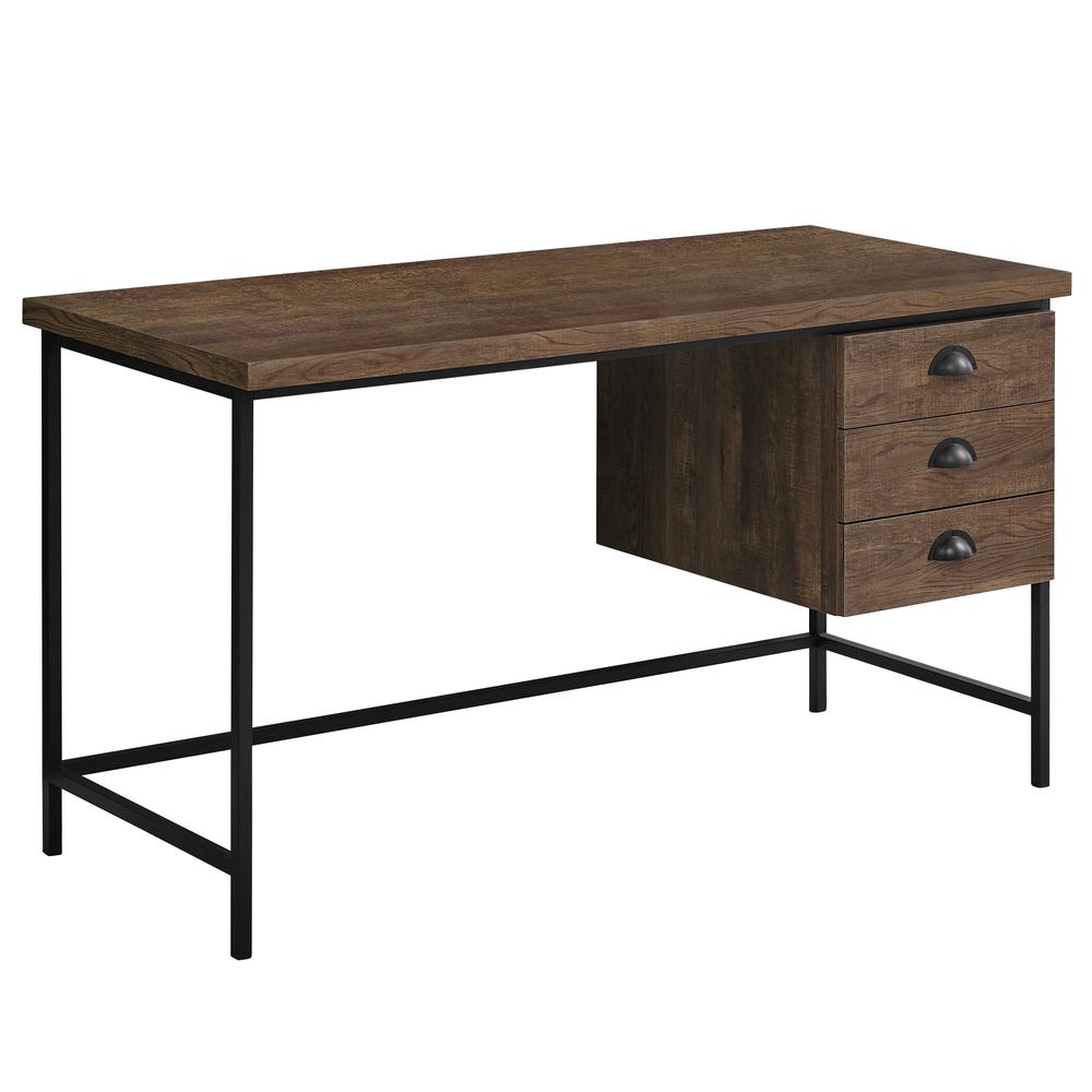 Computer Desk, Home Office, Laptop, Storage Drawers, 55L, Work, Brown Laminate. Picture 1