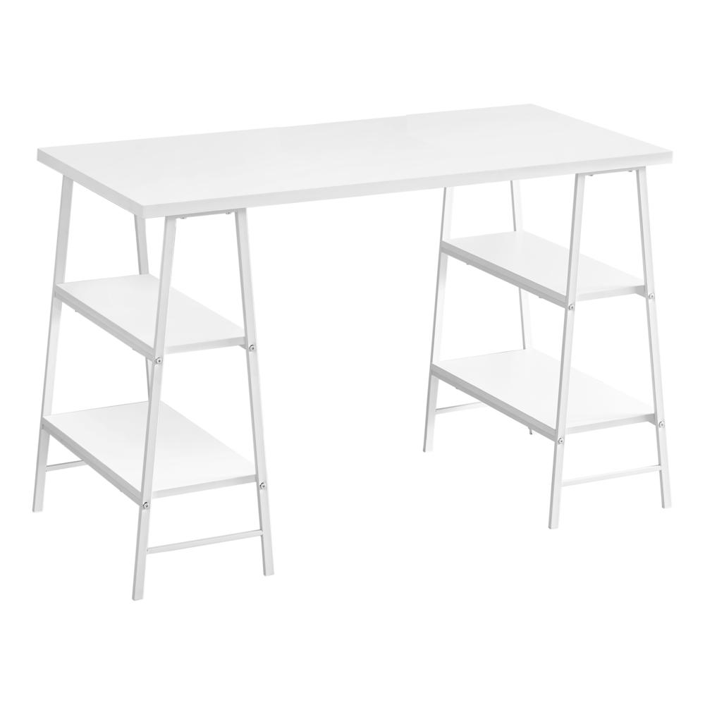 Computer Desk, Home Office, Laptop, Storage Shelves, 48L, Work, White Laminate. Picture 1