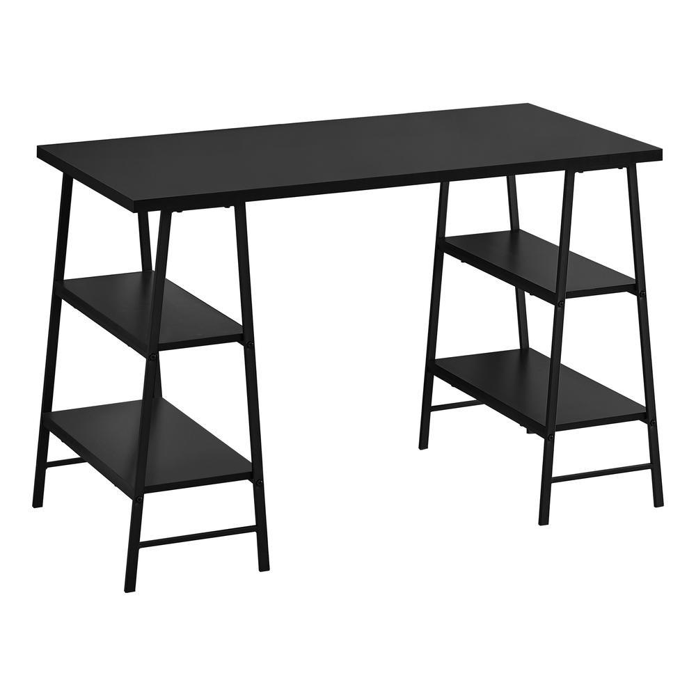 Computer Desk, Home Office, Laptop, Storage Shelves, 48L, Work, Black Laminate. Picture 1