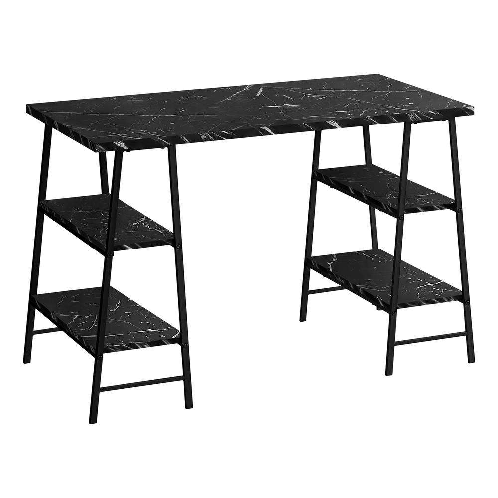 Computer Desk, Home Office, Laptop, Storage Shelves, 48L, Work, Black Marble. Picture 1