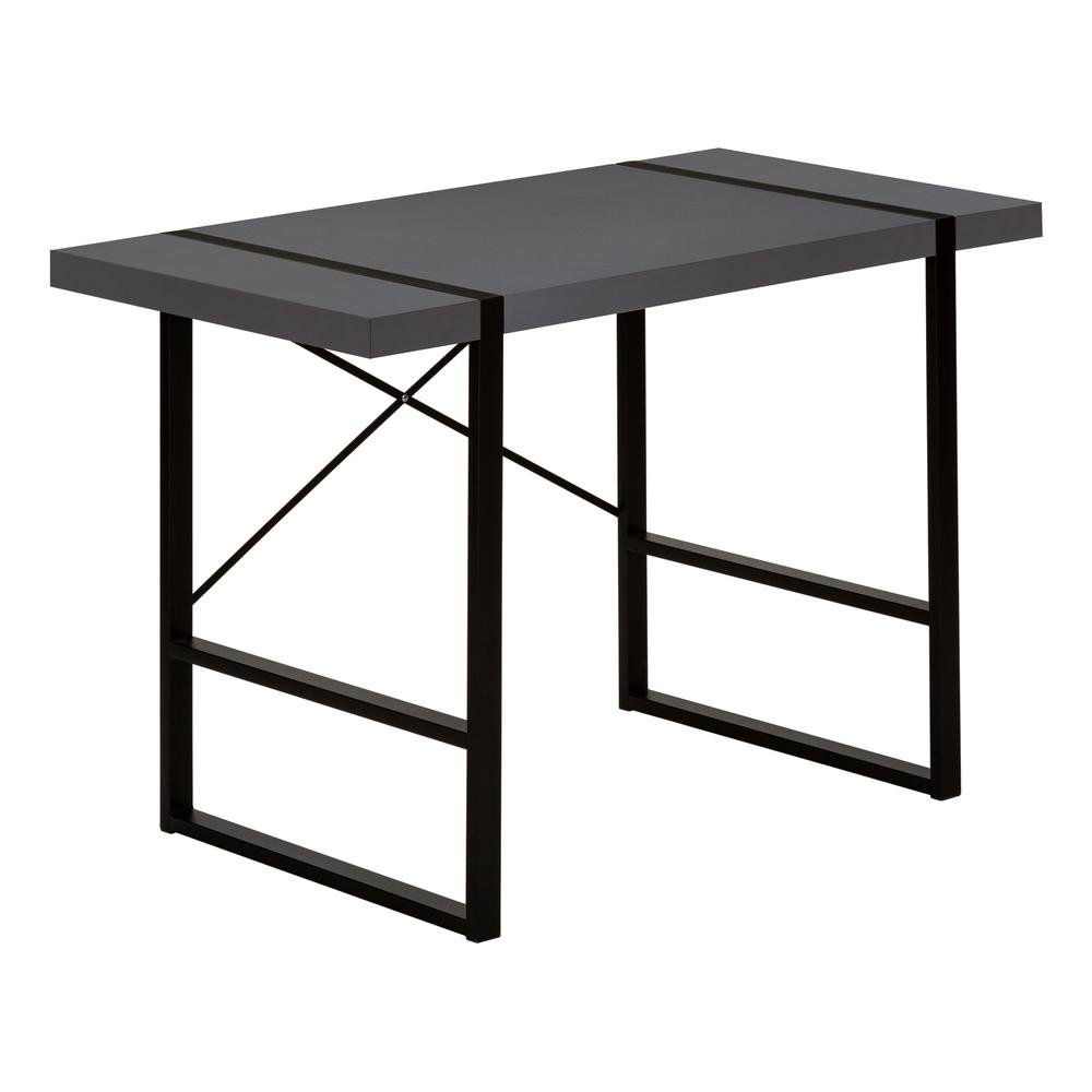 Computer Desk, Home Office, Laptop, 48L, Work, Grey Laminate, Black. Picture 1