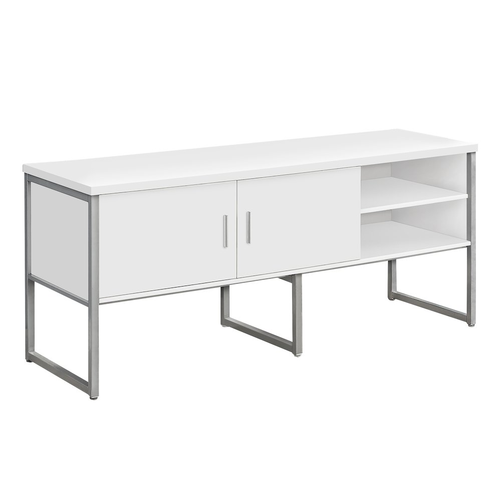 Contemporary Office Credenza in White,Silver color. Picture 1