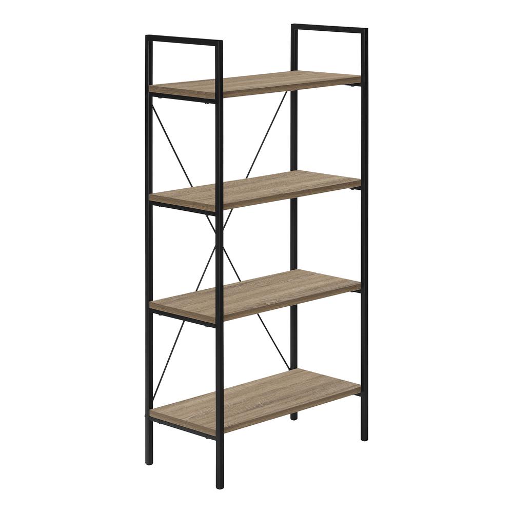 Bookshelf, Bookcase, 4 Tier, 48H, Office, Bedroom, Brown Laminate, Black. Picture 1