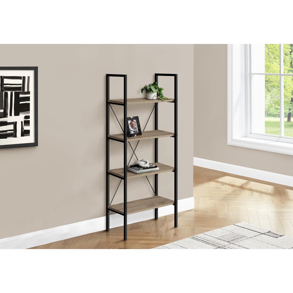 Bookshelf, Bookcase, 4 Tier, 48H, Office, Bedroom, Brown Laminate, Black. Picture 9