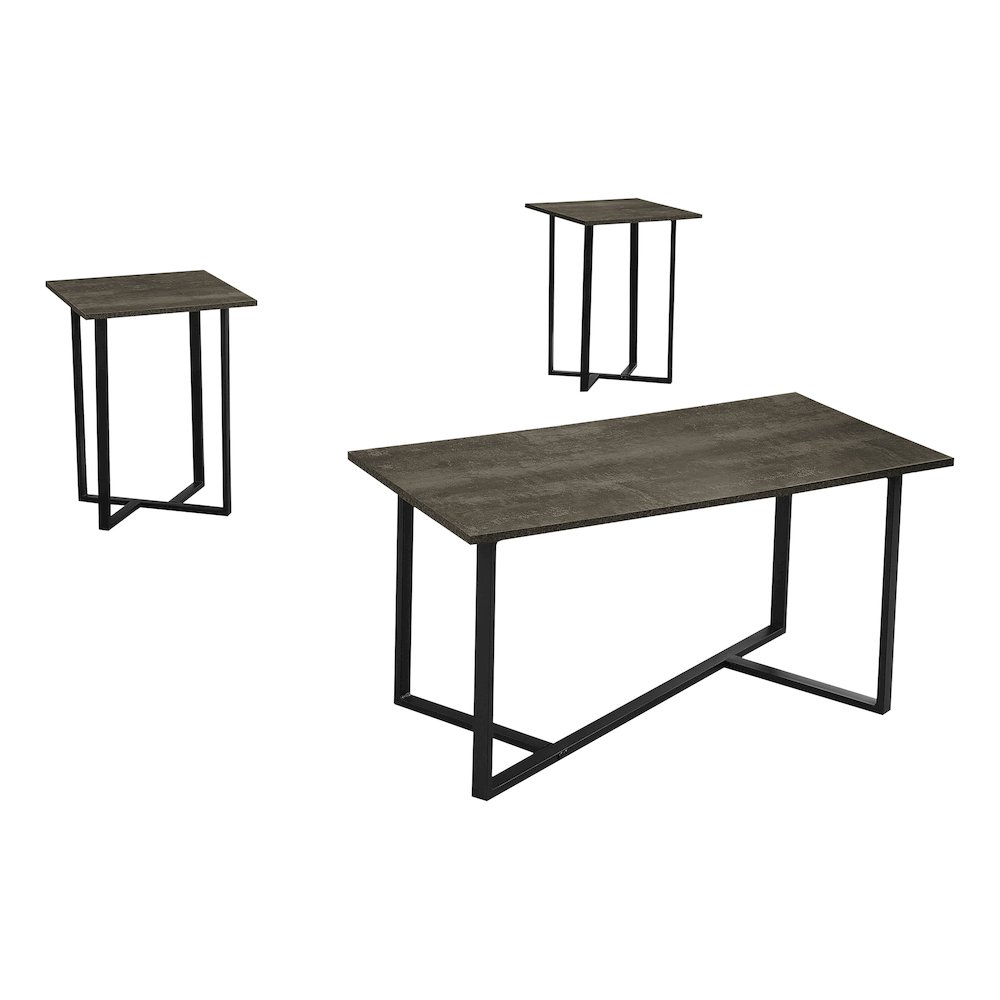 Table Set, 3pcs Set, Coffee, End, Dark Bronze Laminate, Black Metal. Picture 1