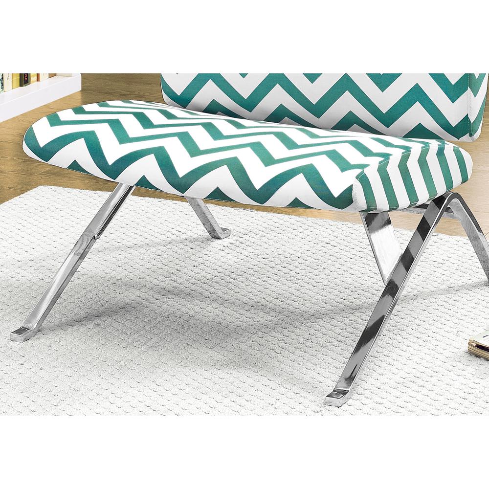 Accent Chair, Armless, Fabric, Living Room, Bedroom, Green Fabric, Chrome. Picture 3