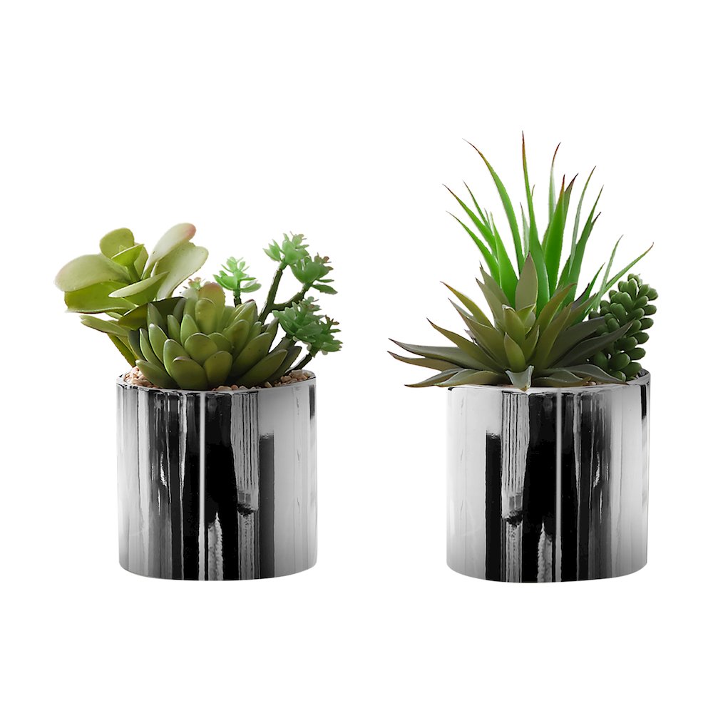Artificial Plant, 7" Tall, Succulent, Indoor, Faux, Table, Greenery, Set Of 2. Picture 1