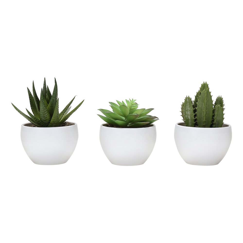 Artificial Plant, 6" Tall, Succulent, Indoor, Faux, Table, Greenery, Set Of 3. Picture 1