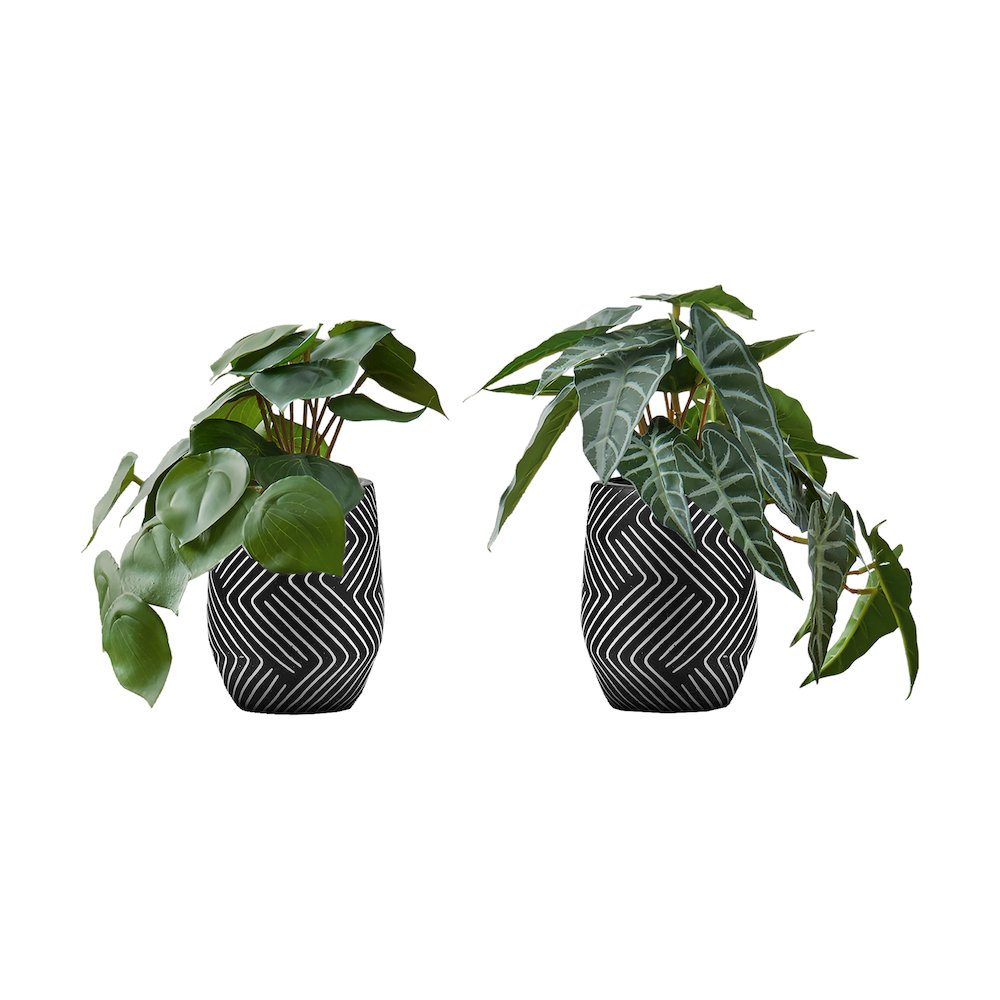 Artificial Plant, 8" Tall, Alocasia, Indoor, Faux, Table, Greenery, Set Of 2. Picture 1