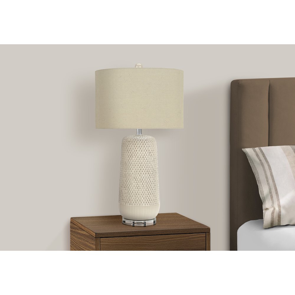 Lighting, 31"H, Table Lamp, Cream Ceramic, Beige Shade, Contemporary. Picture 6