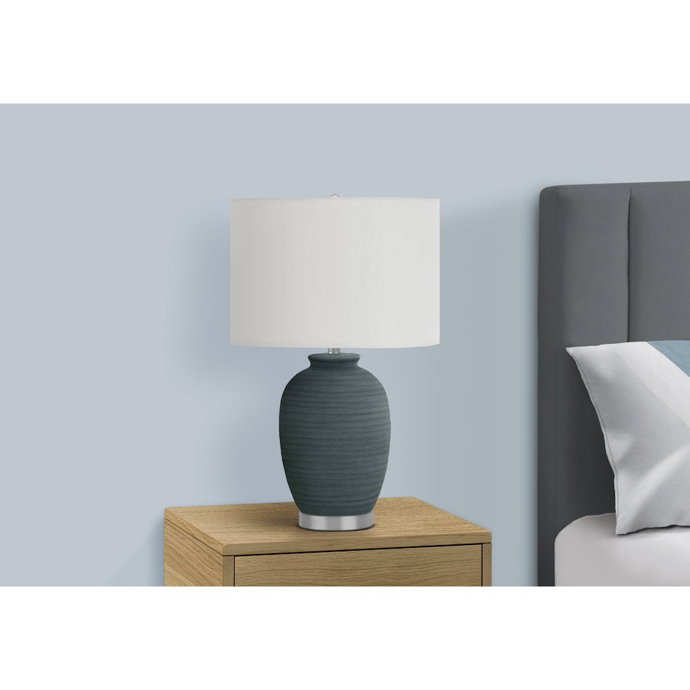 Lighting, 24"H, Table Lamp, Blue Ceramic, Ivory / Cream Shade, Contemporary. Picture 6