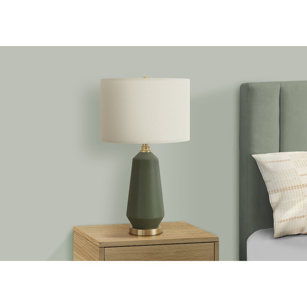 ="Lighting, 26""H, Table Lamp, Green Ceramic, Ivory / Cream Shade, Contemporary. Picture 6