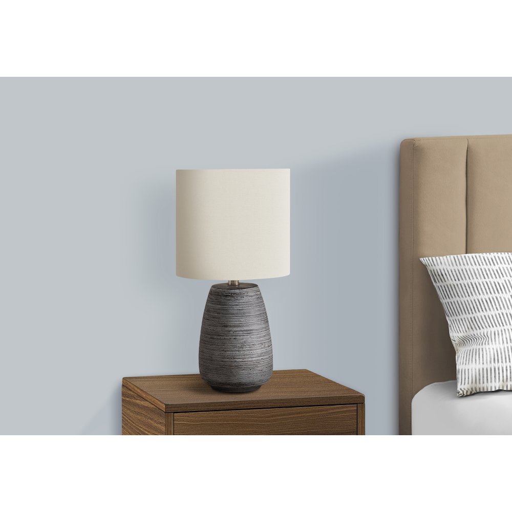 Lighting, 19"H, Table Lamp, Grey Ceramic, Ivory / Cream Shade, Contemporary. Picture 5