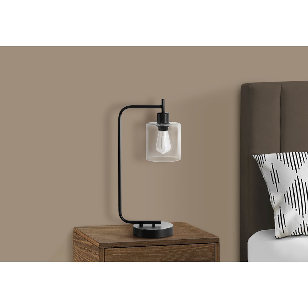 ="Lighting, 20""H, Table Lamp, Usb Port Included, Black Metal, Glass Shade, Mod. Picture 5