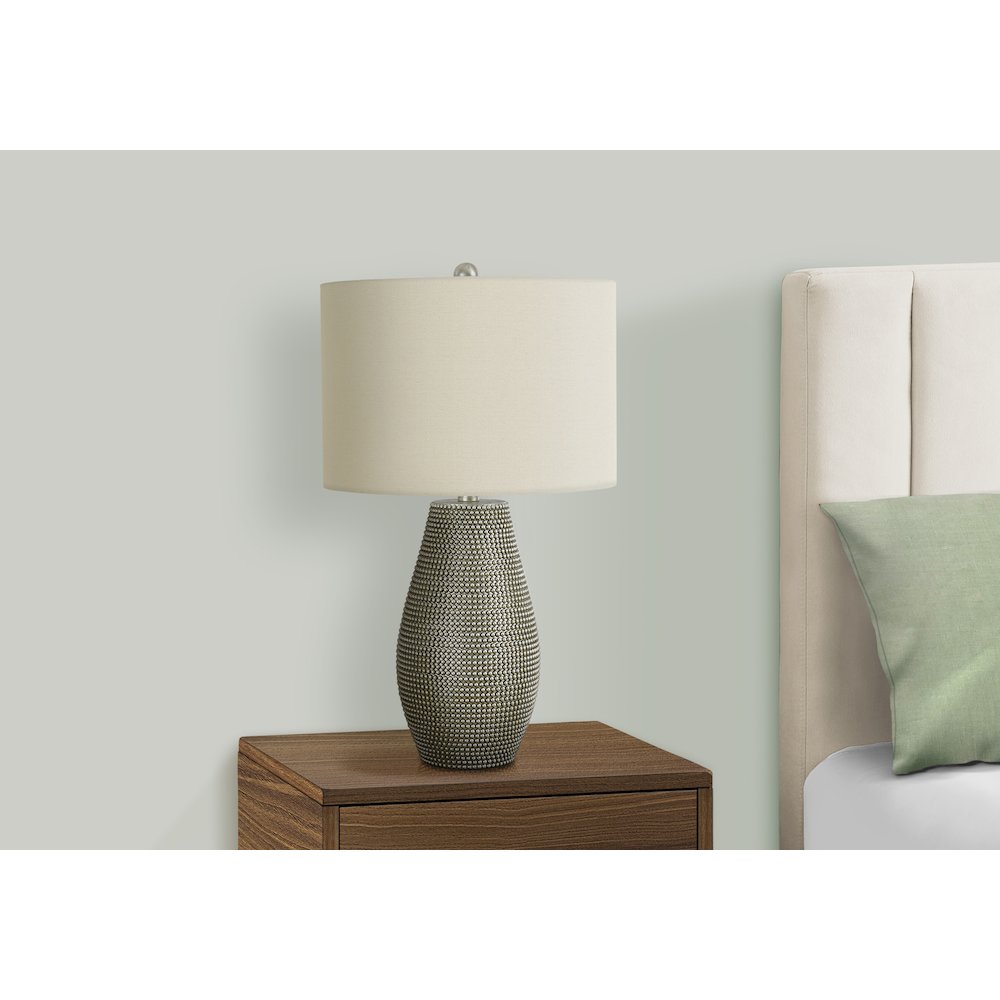 Lighting, 24"H, Table Lamp, Grey Resin, Ivory / Cream Shade, Contemporary. Picture 6