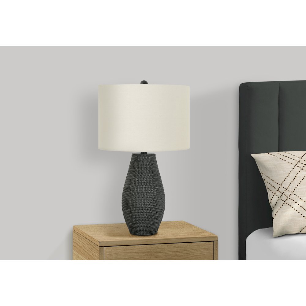 Lighting, 24"H, Table Lamp, Black Resin, Ivory / Cream Shade, Contemporary. Picture 6