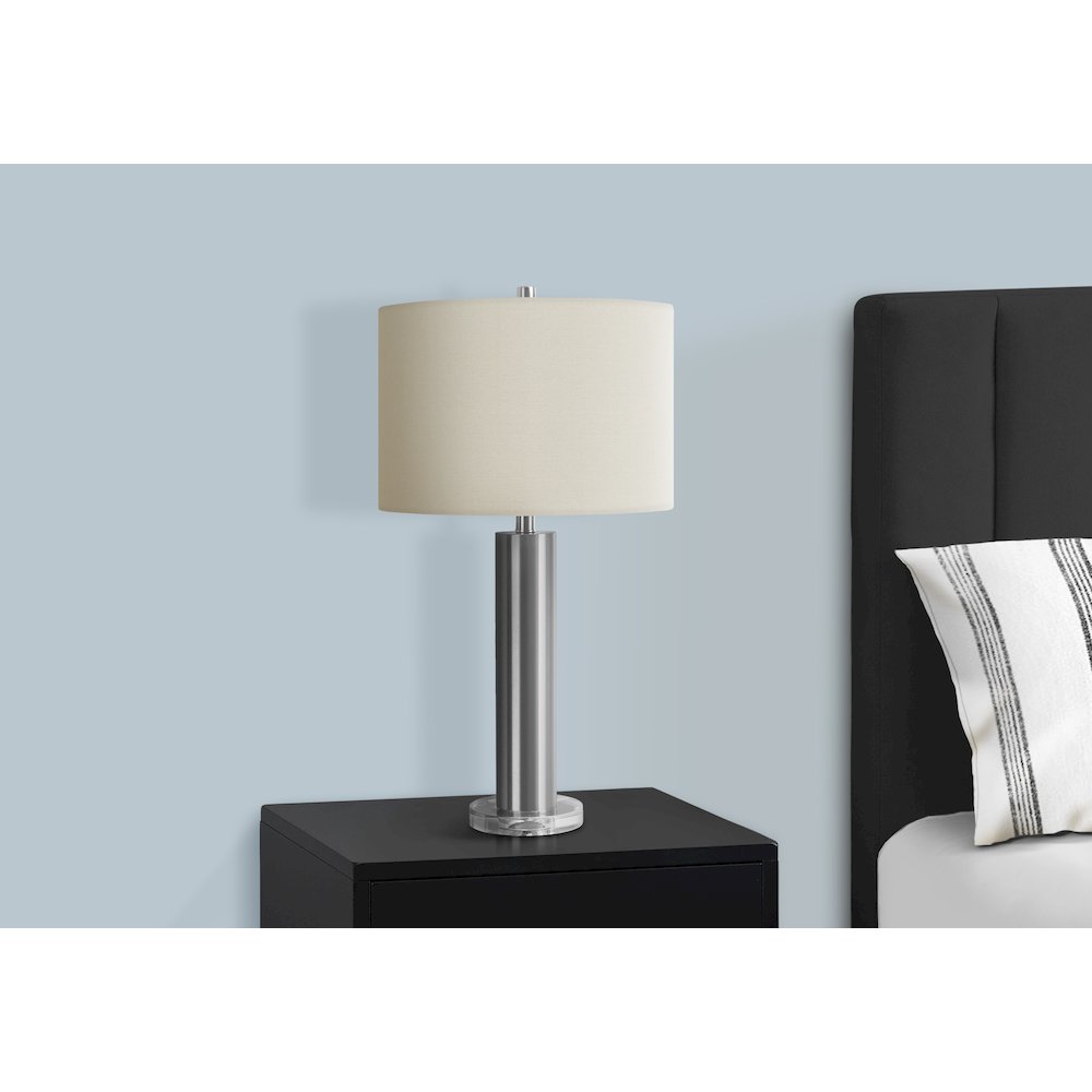 Lighting, 28"H, Table Lamp, Nickel Metal, Ivory / Cream Shade, Contemporary. Picture 6