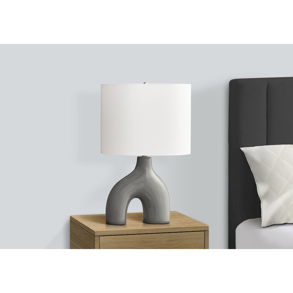25"H, Table Lamp, Dark Grey Ceramic, Ivory / Cream Shade, Contemporary, Modern. Picture 6