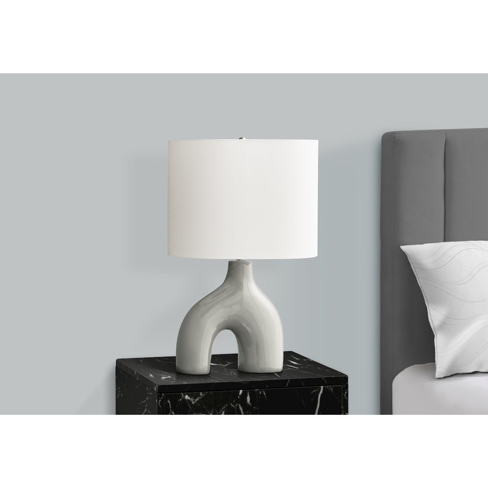25"H, Table Lamp, Grey Ceramic, Ivory / Cream Shade, Contemporary, Modern. Picture 6