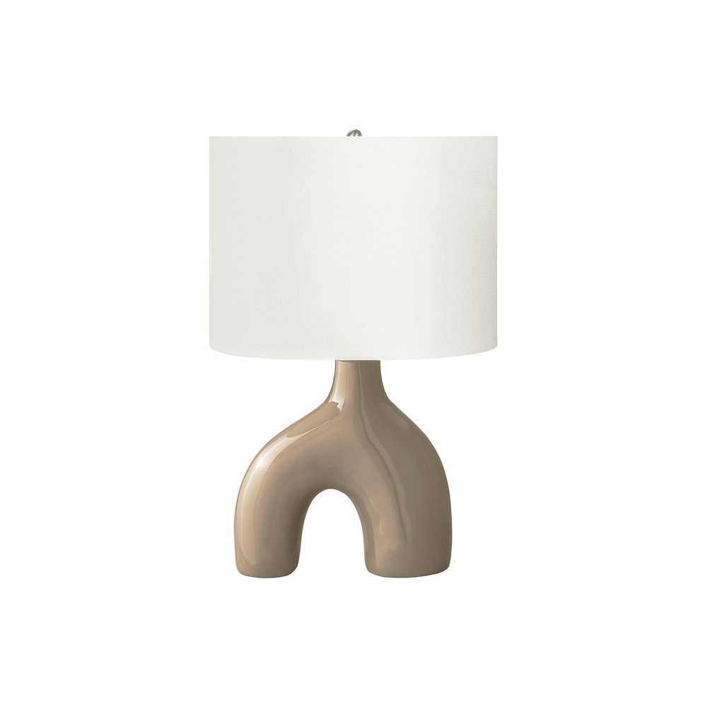 25"H, Table Lamp, Brown Ceramic, Ivory / Cream Shade, Contemporary, Modern. Picture 1