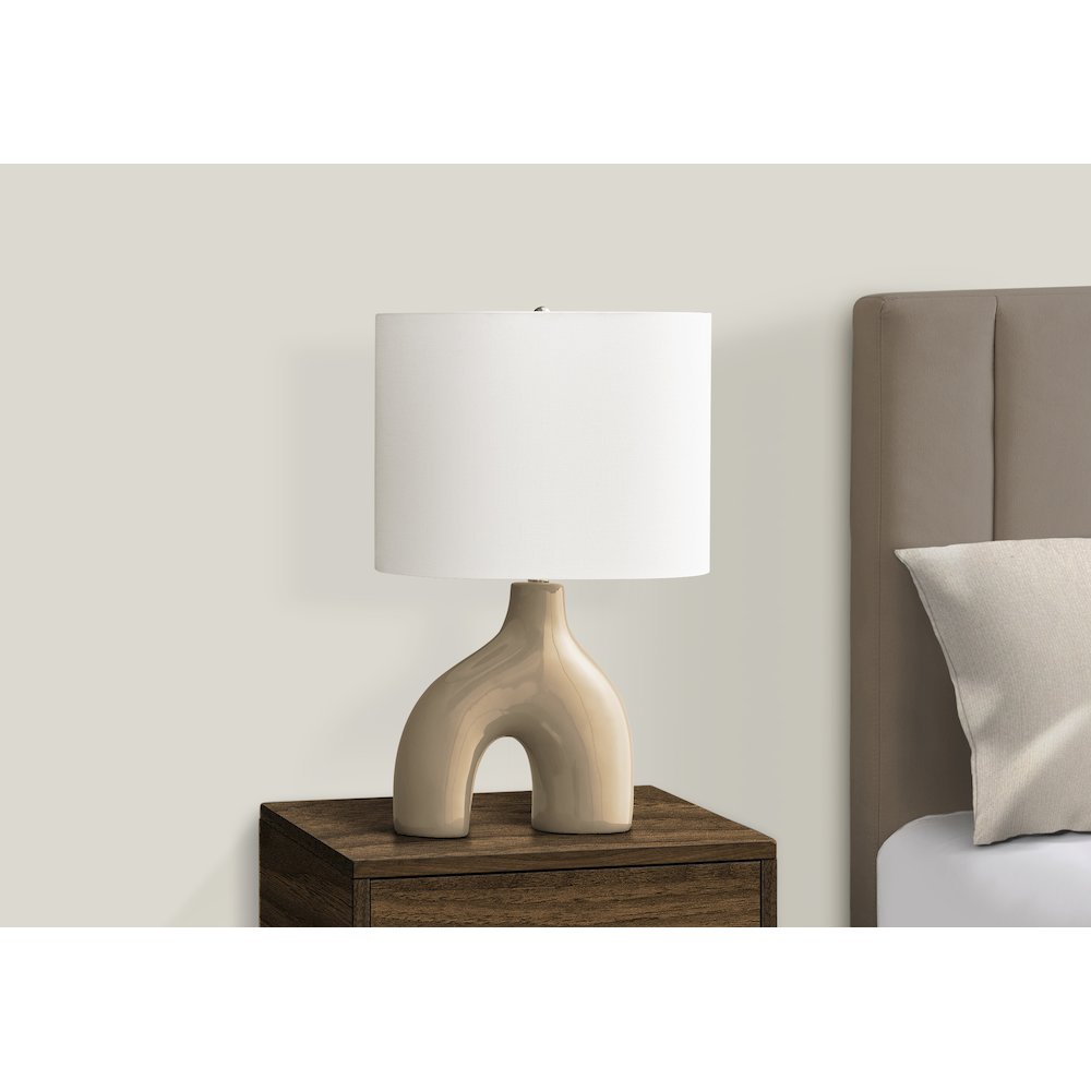 25"H, Table Lamp, Brown Ceramic, Ivory / Cream Shade, Contemporary, Modern. Picture 6