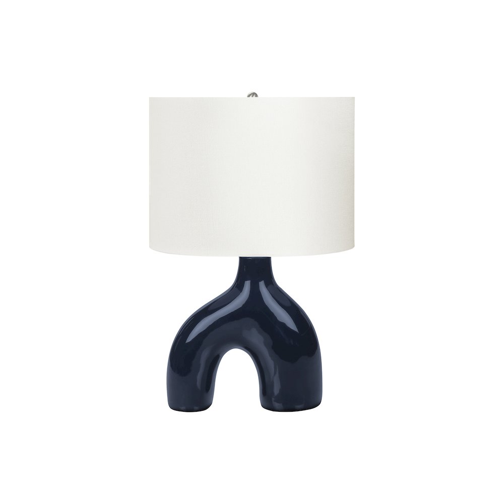 25"H, Table Lamp, Blue Ceramic, Ivory / Cream Shade, Contemporary, Modern. Picture 1