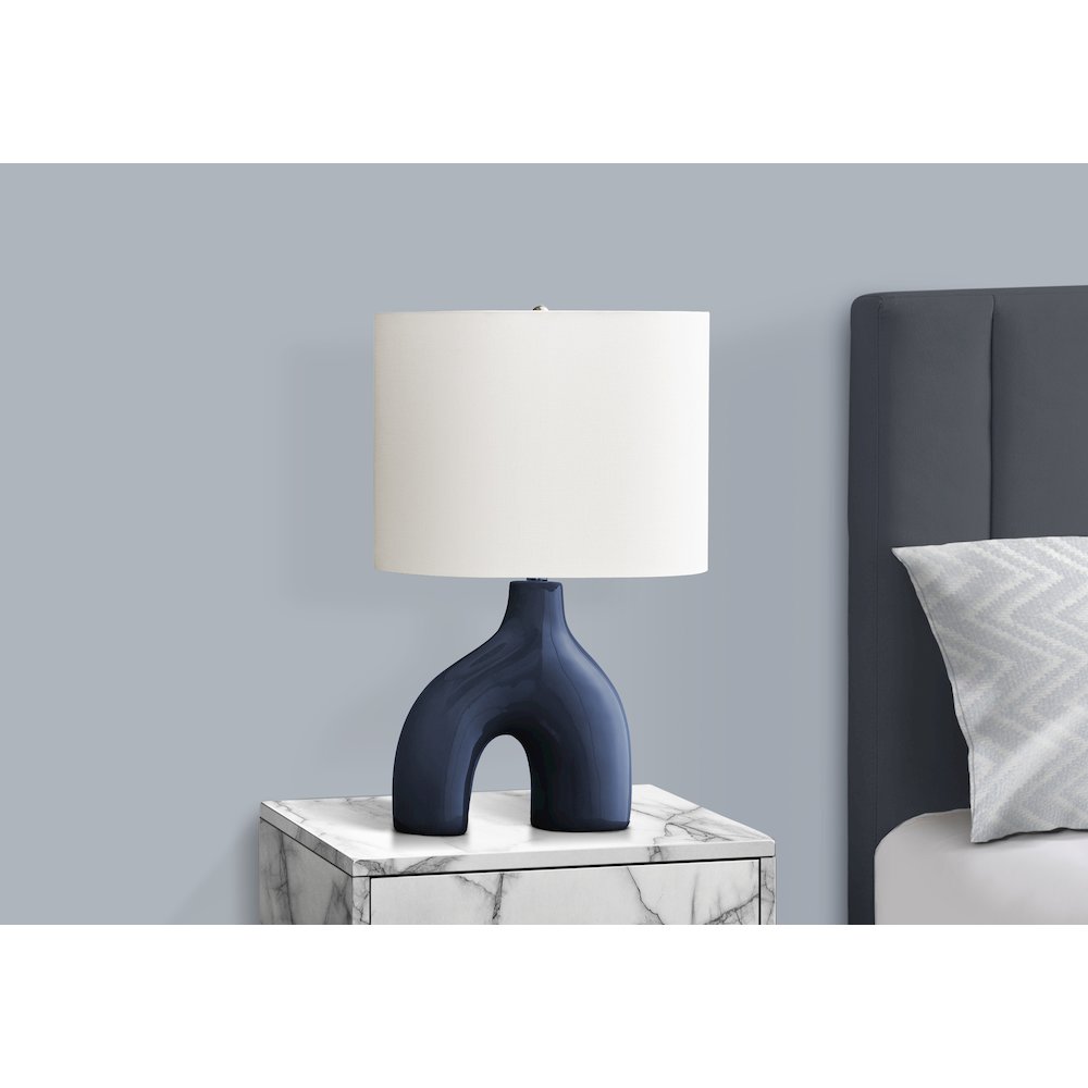 25"H, Table Lamp, Blue Ceramic, Ivory / Cream Shade, Contemporary, Modern. Picture 6