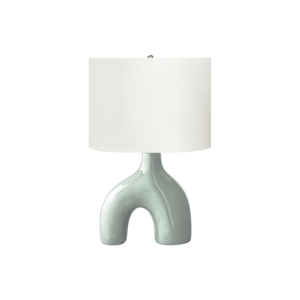 25"H, Table Lamp, Green Ceramic, Ivory / Cream Shade, Contemporary, Modern. Picture 1
