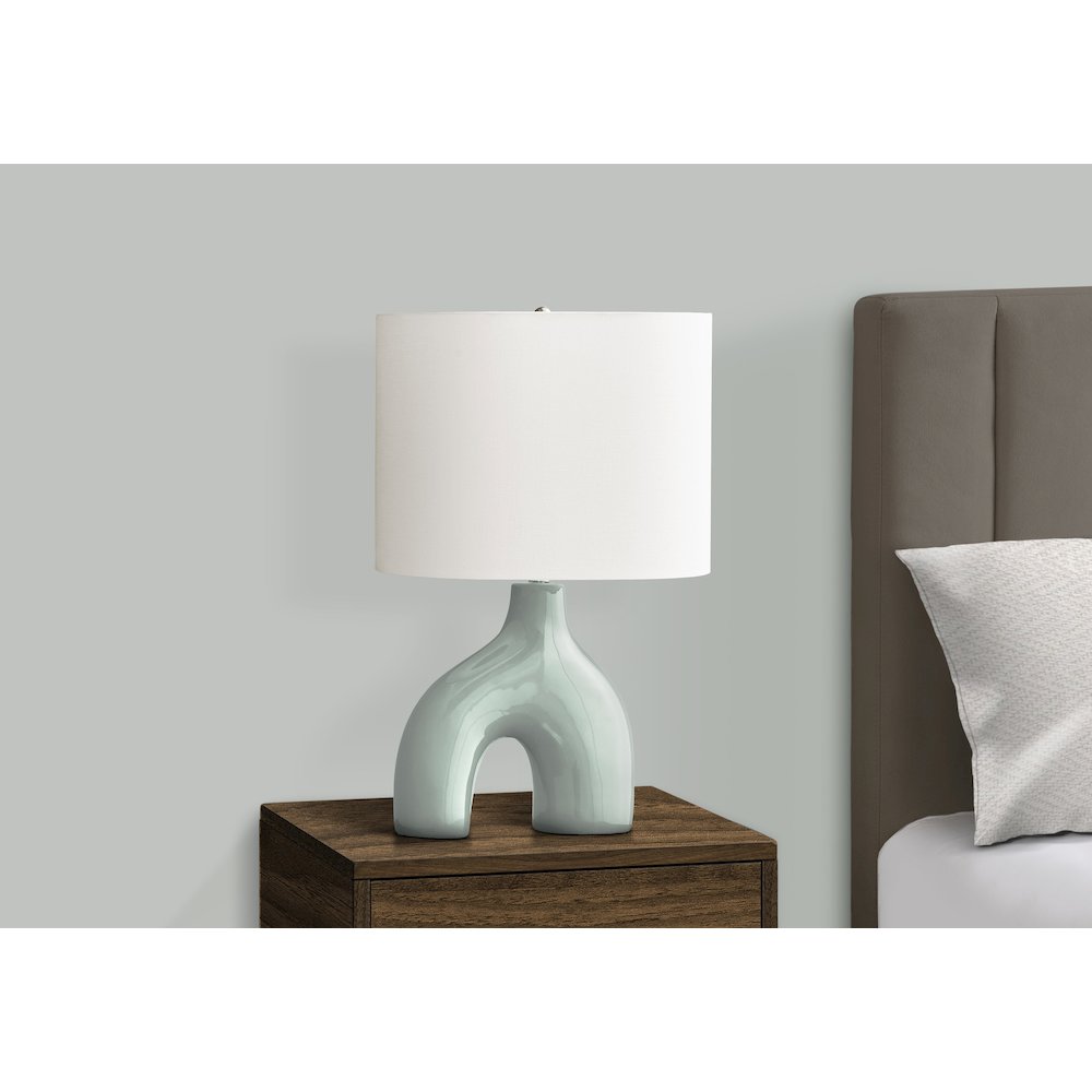 25"H, Table Lamp, Green Ceramic, Ivory / Cream Shade, Contemporary, Modern. Picture 6